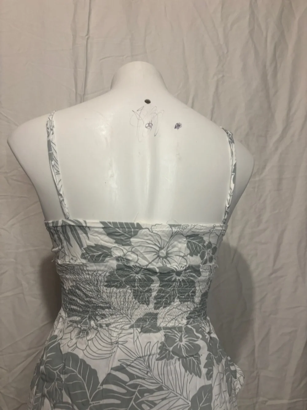 Floral Tie Front Ruffle Mini Dress White & Sage Green Ocean Drive S - Picture 7 of 8